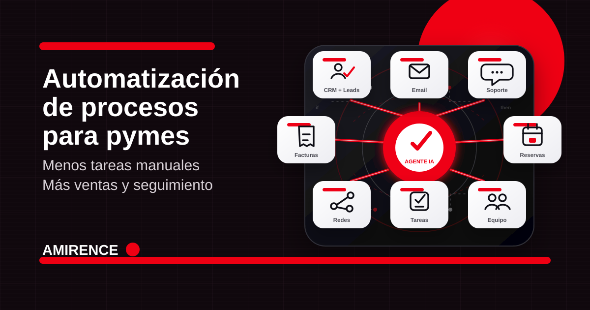 automatización de procesos para pymes con CRM, chatbots de IA, email, facturas, calendario y flujos de equipo